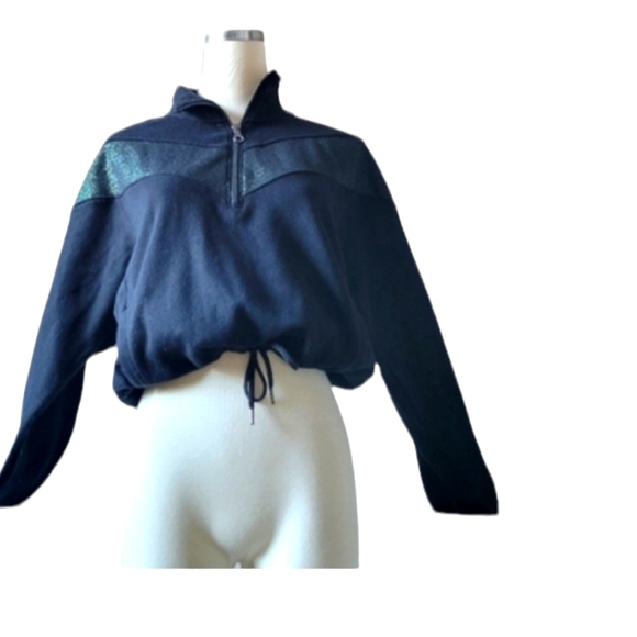 Black and metallic green JoyLab Cropped Sweatshirt SZ - Picture 3 of 12